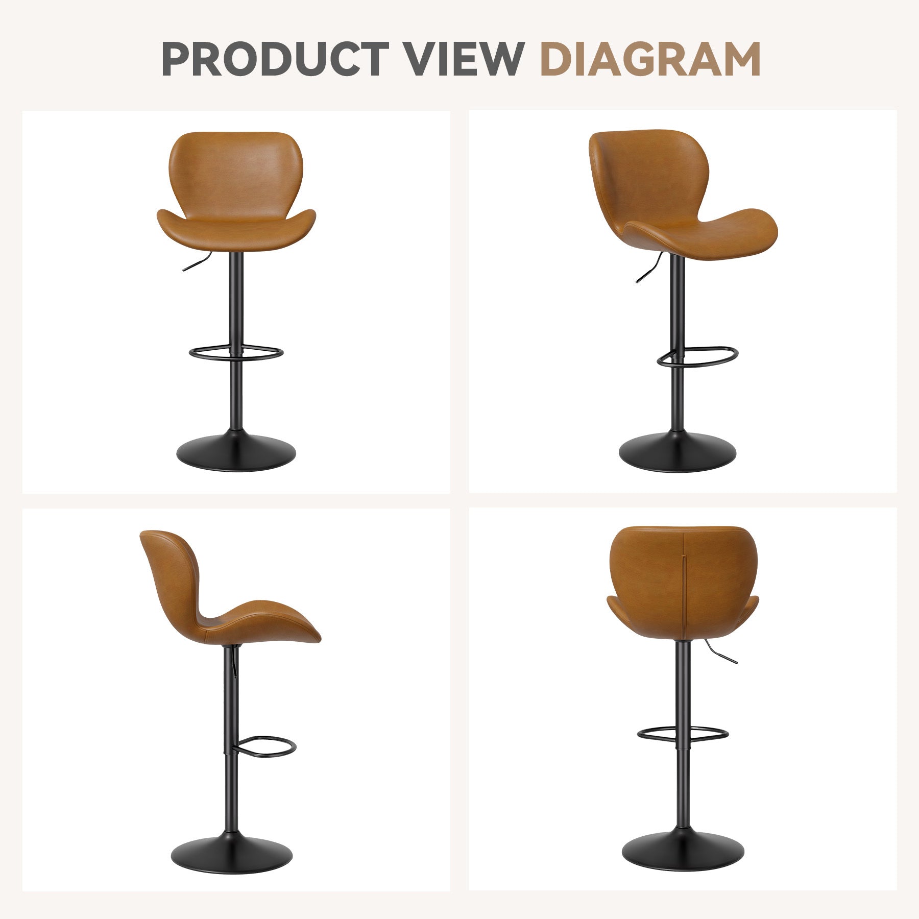 Set of 2 – Modern Adjustable Swivel PU Leather Bar Stools with Footrest