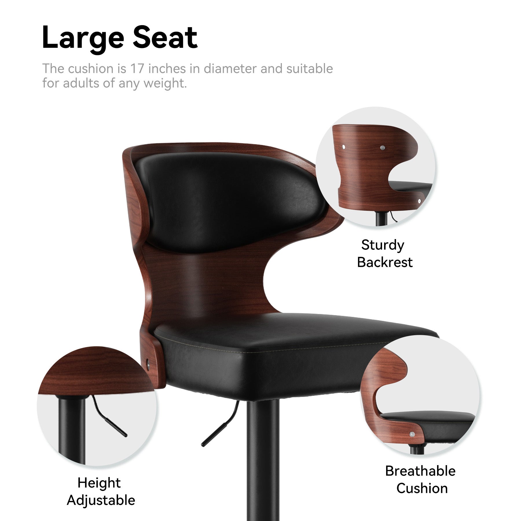 Set of 2 – Adjustable Swivel Wooden Bar Stools with Backrest & Footrest (Up to 550 lbs)