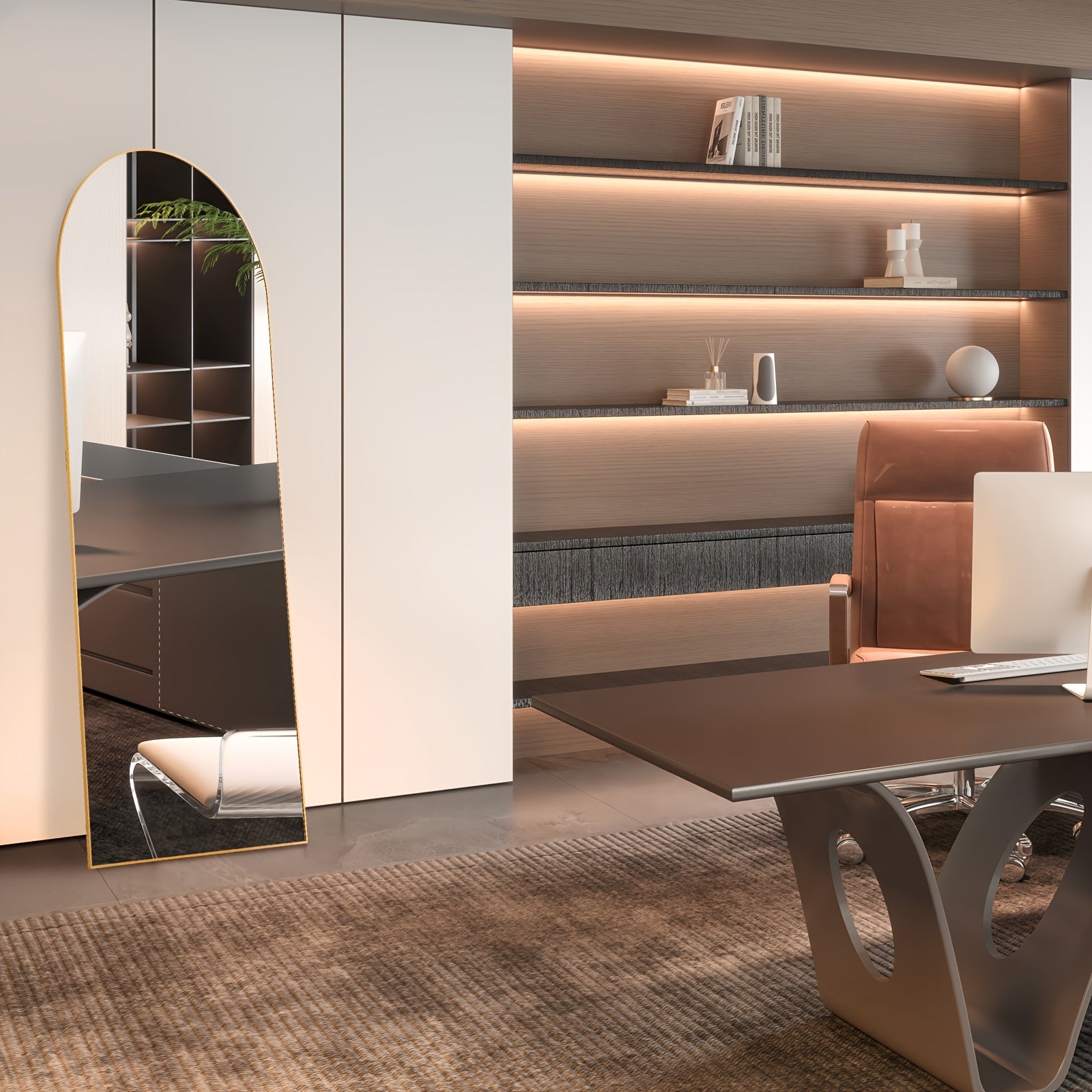 Full Length Floor Mount Mirror-Aluminum Alloy Frame-Arch Mirror Full Length HD-Full Body Mirror-for Office or Living Room