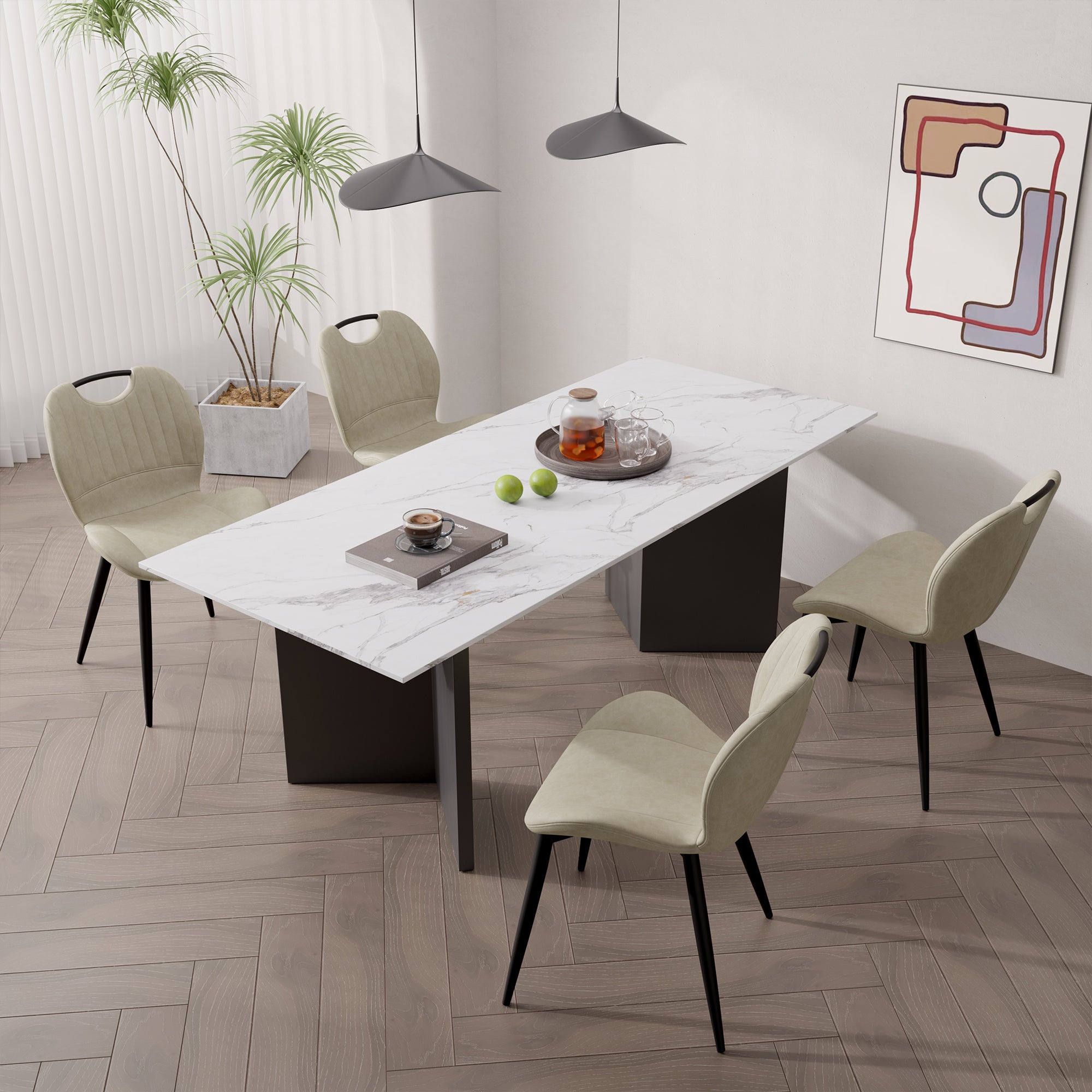 Set of 2 – Modern Armless PU Leather Dining Chairs with Curved Backrest