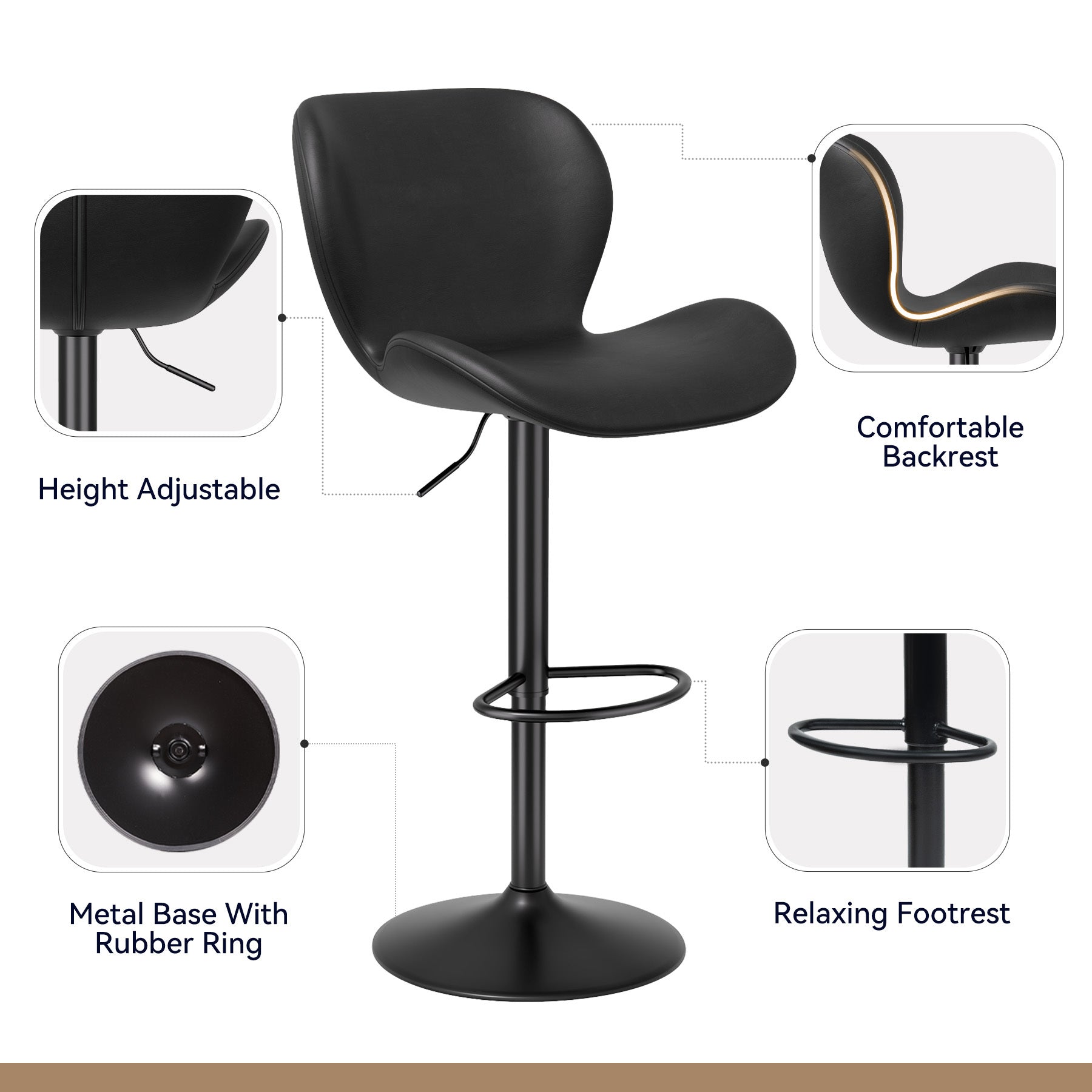 Set of 2 – Modern Adjustable Swivel PU Leather Bar Stools with Footrest