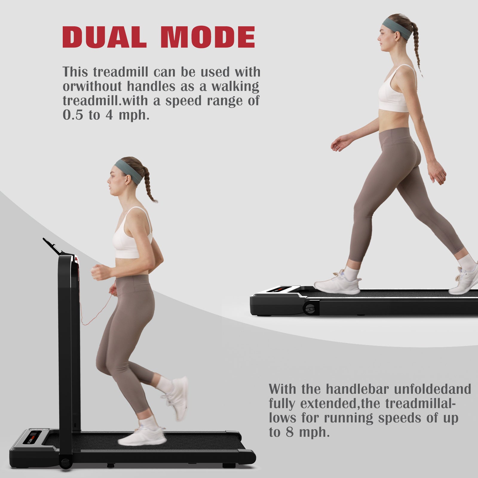Treadmill Q20-4 – 2-in-1 Foldable Walking & Running Treadmill, 2.5HP Quiet Motor, 300LBS Capacity, LED Display & Remote Control