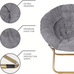 Elegant Pink Plush Folding Moon Chair - Soft & Cozy Outdoor Chair with Durable Metal Frame, Sponge Padding - Perfect for Beach, Camping, Office & Relaxation - Easy-Clean, Polished Finish - Great Gift for Her