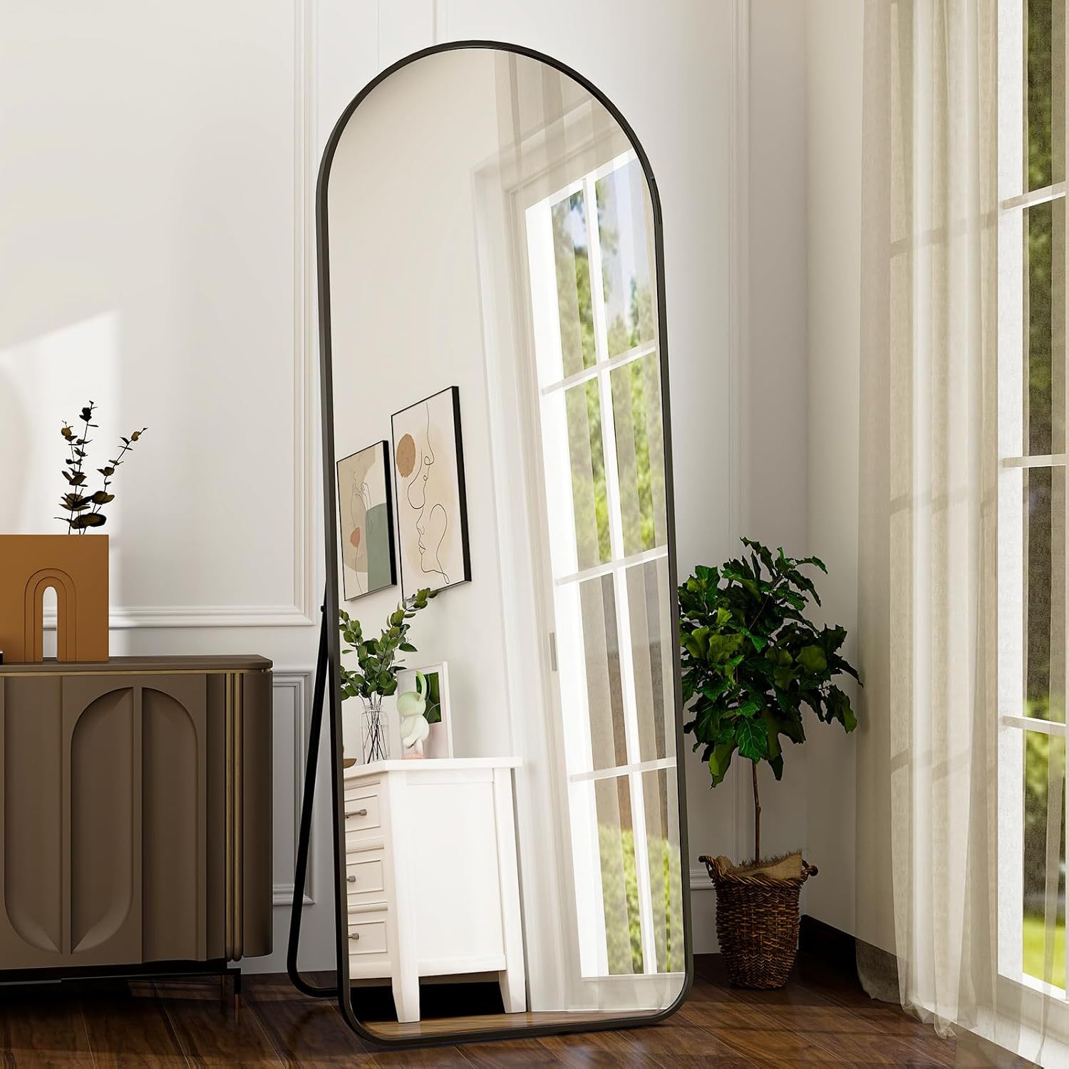 Full Length Floor Mount Mirror-Aluminum Alloy Frame-Arch Mirror Full Length HD-Full Body Mirror-for Office or Living Room