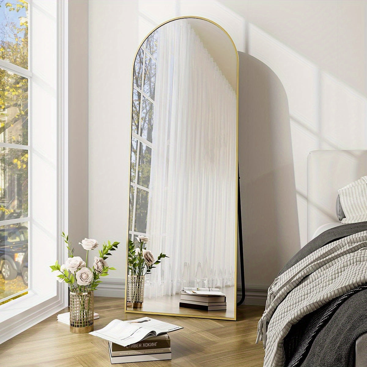 Full Length Floor Mount Mirror-Aluminum Alloy Frame-Arch Mirror Full Length HD-Full Body Mirror-for Office or Living Room
