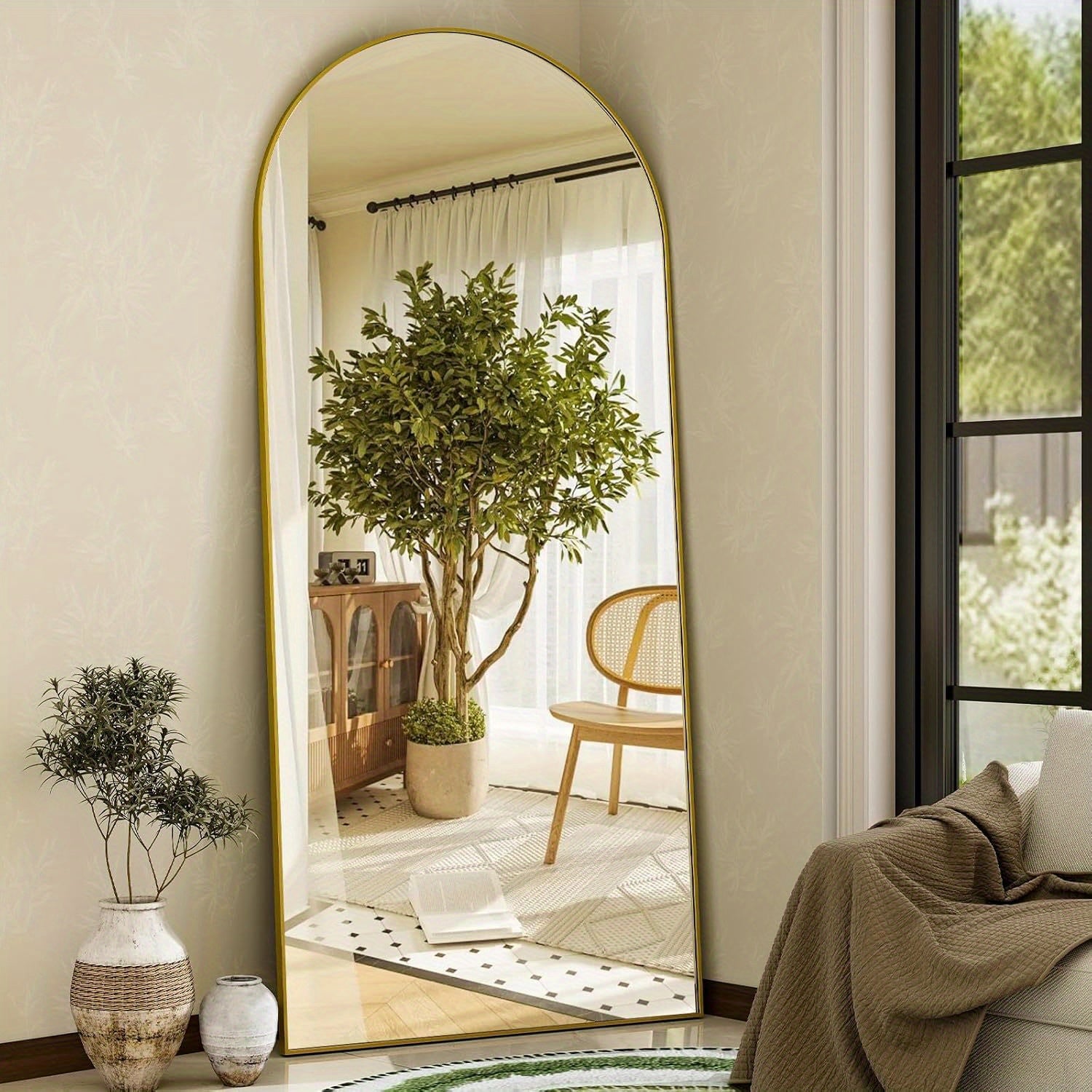 Full Length Floor Mount Mirror-Aluminum Alloy Frame-Arch Mirror Full Length HD-Full Body Mirror-for Office or Living Room