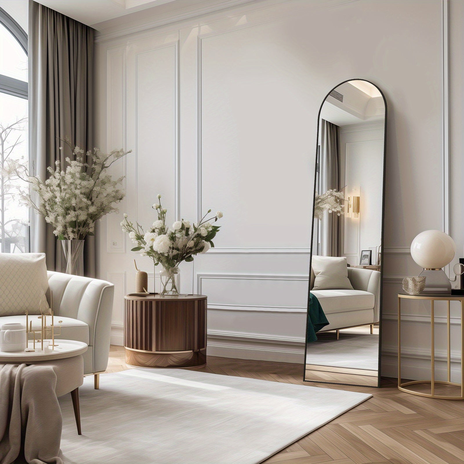Full Length Floor Mount Mirror-Aluminum Alloy Frame-Arch Mirror Full Length HD-Full Body Mirror-for Office or Living Room