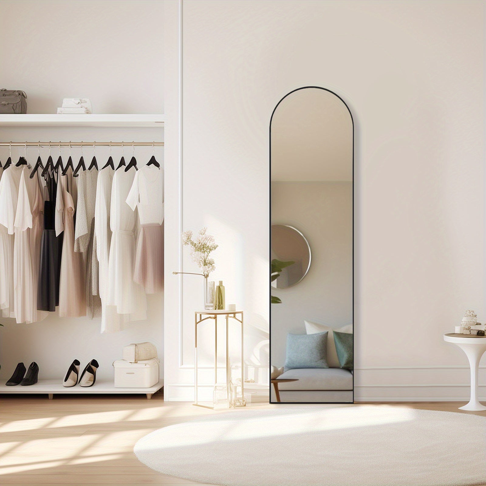 Full Length Floor Mount Mirror-Aluminum Alloy Frame-Arch Mirror Full Length HD-Full Body Mirror-for Office or Living Room