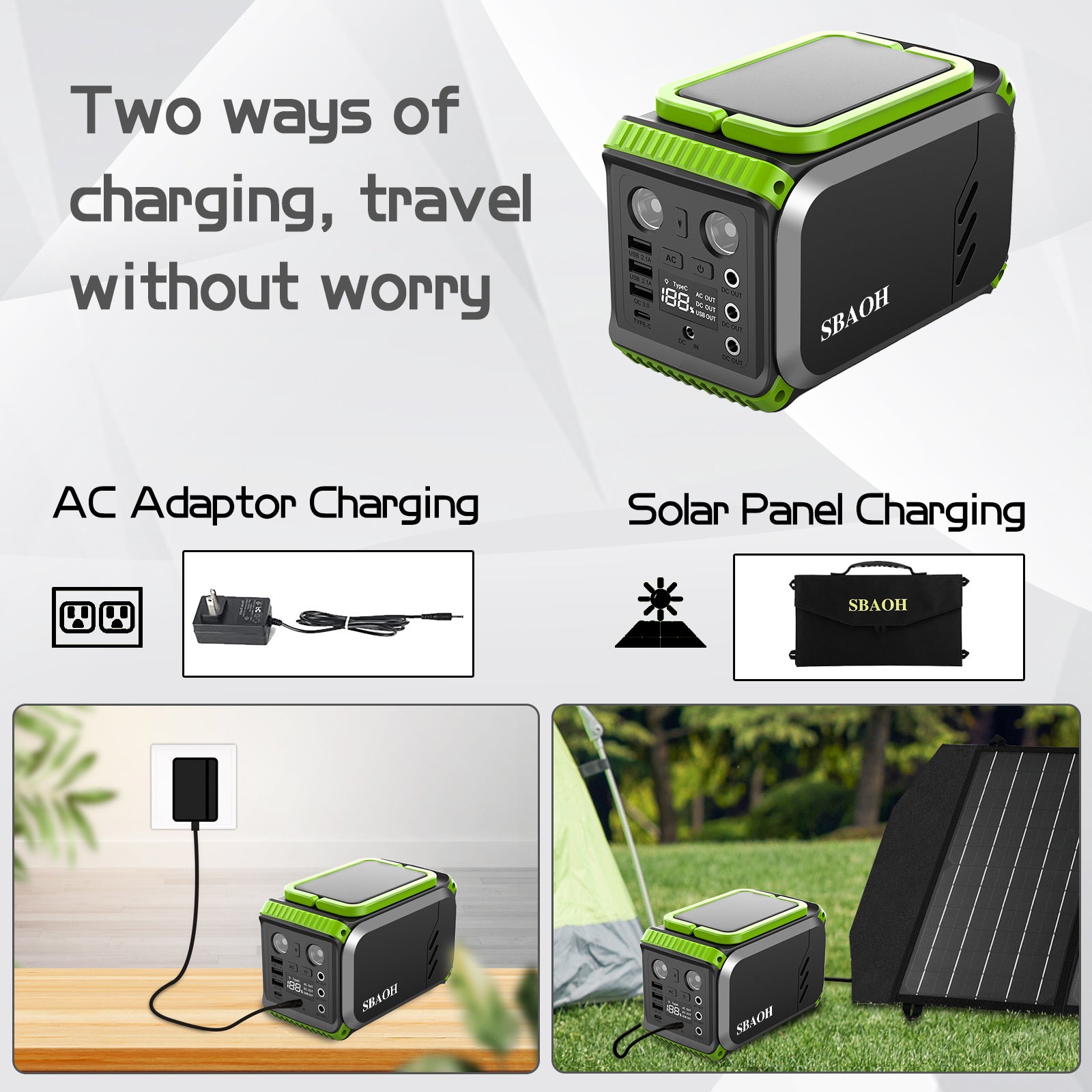 Qunler P201 148Wh 40000mAh Portable Power Station – AC Outlets, USB-C PD, LED Flashlight, Solar Rechargeable, for Camping, Travel & Emergencies