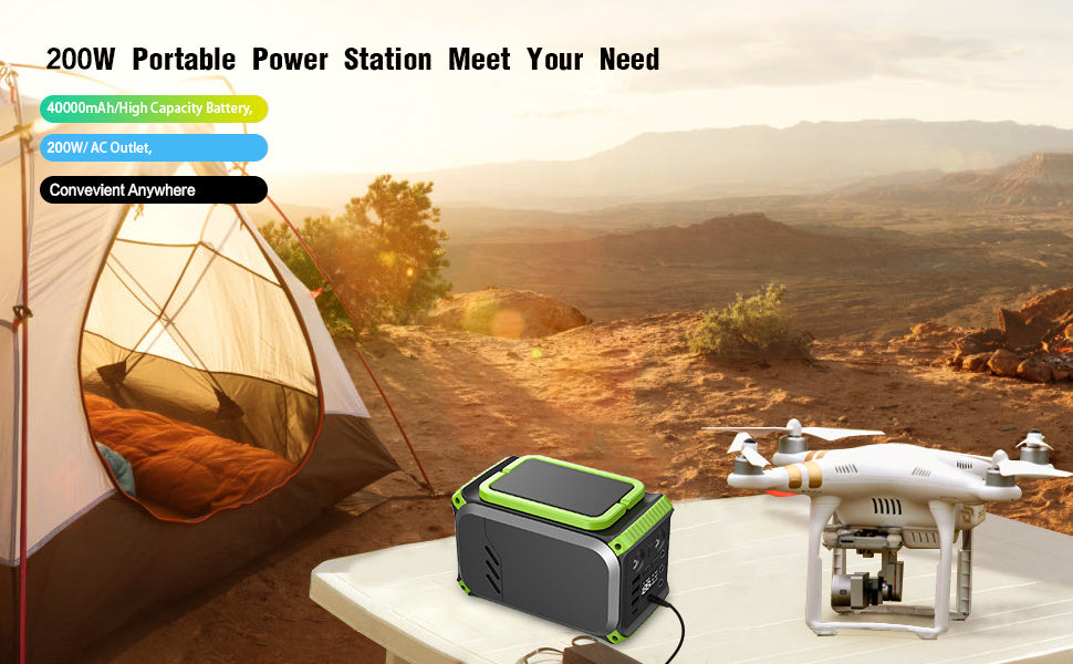 Qunler P201 148Wh 40000mAh Portable Power Station – AC Outlets, USB-C PD, LED Flashlight, Solar Rechargeable, for Camping, Travel & Emergencies
