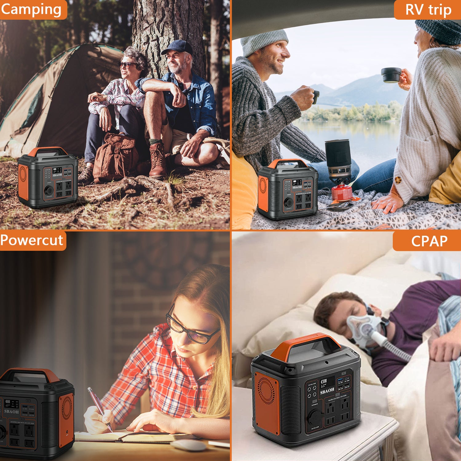 SBAOH P302 80000mAh 296Wh Portable Power Station – 4 AC Outlets, PD 100W, LED Light, Multi-Device Charging for Camping, Emergencies & Travel