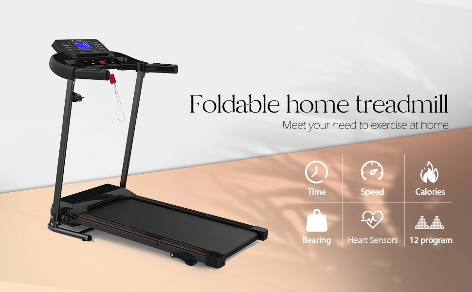 Compact Folding Treadmill with 3 Inclines | 12 Programs, Bluetooth, 2.5HP Motor