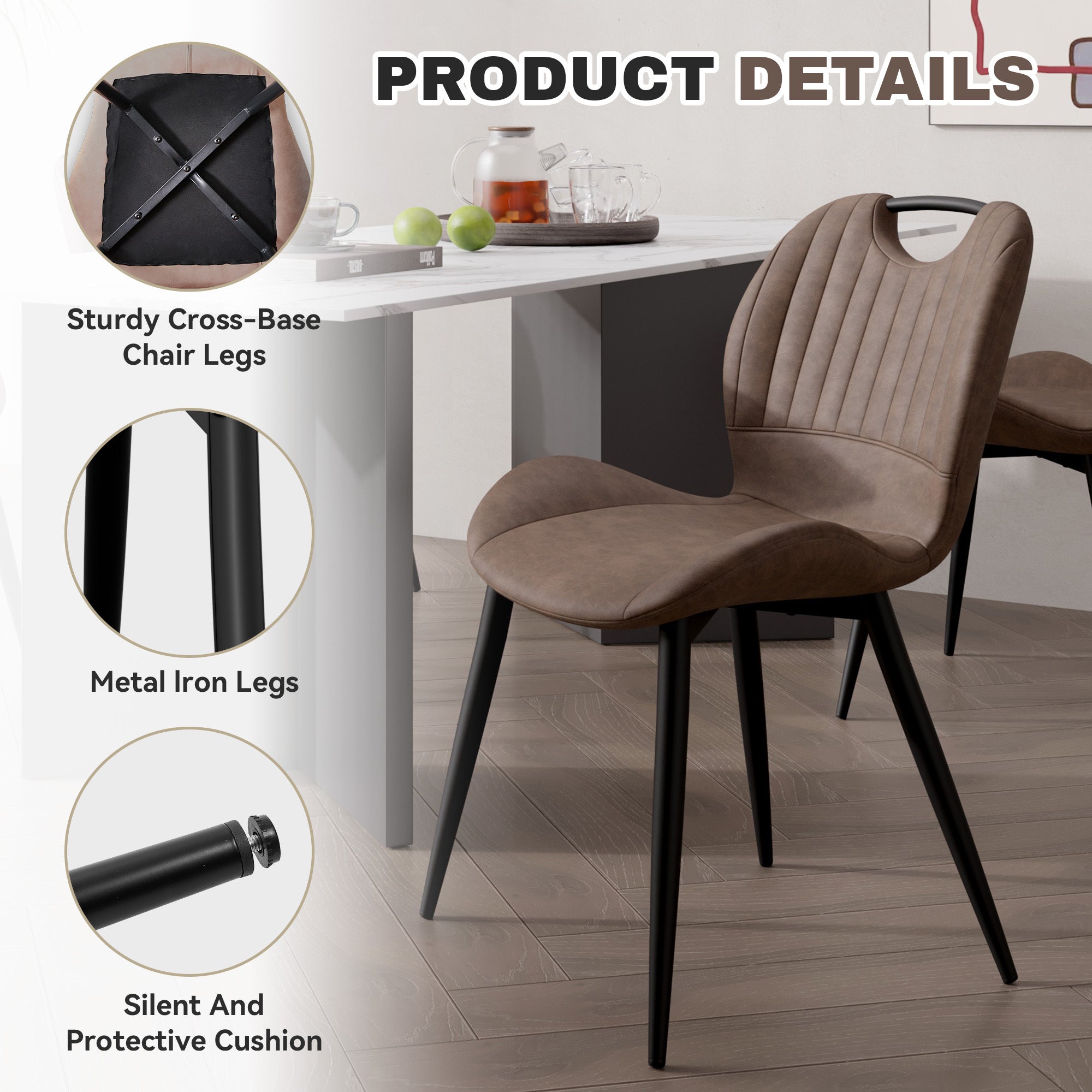Set of 2 – Modern Armless PU Leather Dining Chairs with Curved Backrest