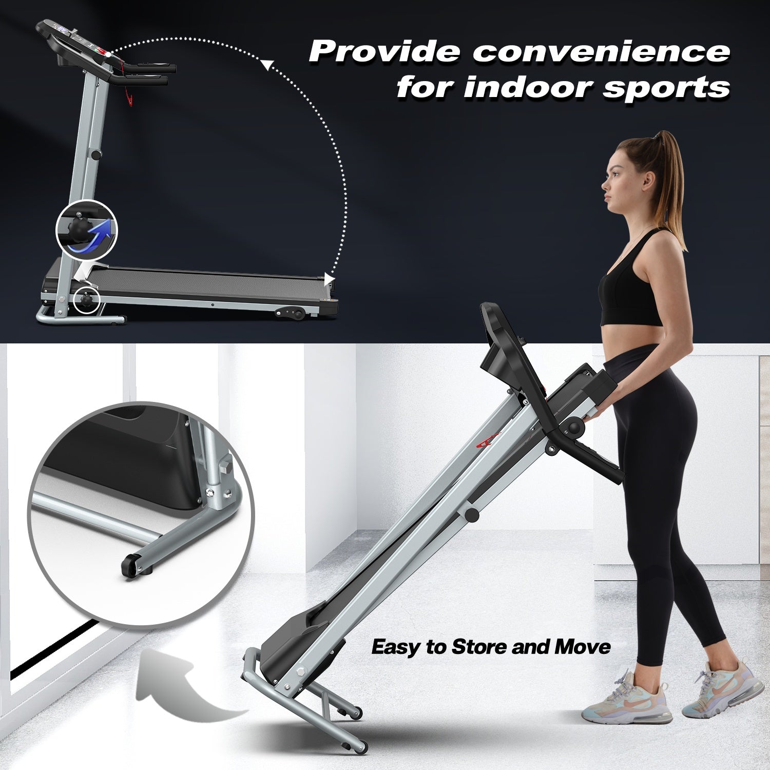 Treadmill JK106 Foldable Home Treadmill with Cup Holder – 2.5HP, Heart Rate Sensor, LED Display, 265LBS Capacity, 12 Programs