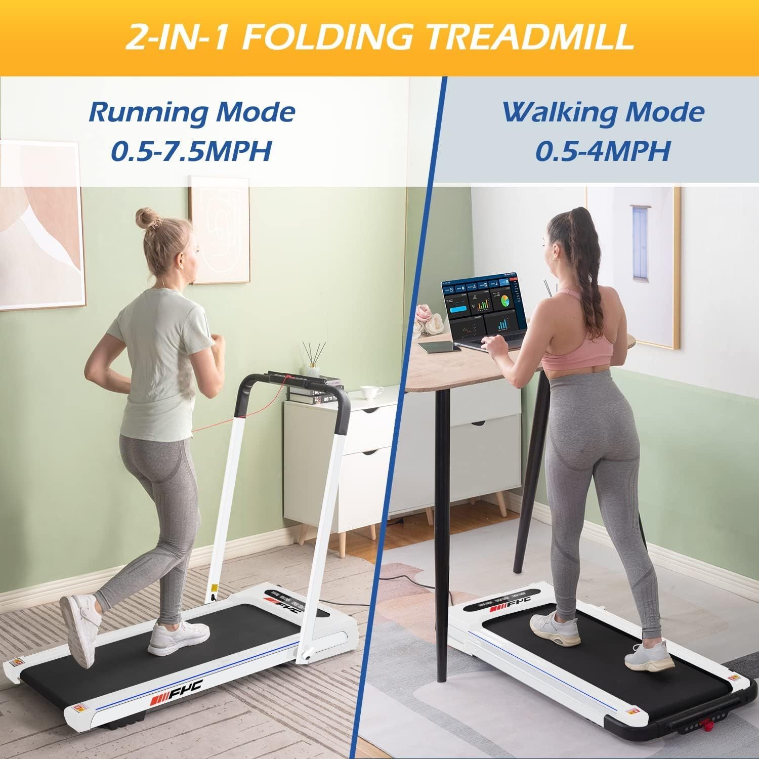 FLIMDER™ 2-in-1 Walking Pad Treadmill – 300 Lbs Capacity | Foldable Mini Treadmill with Handle, Remote & Bluetooth for Home or Office