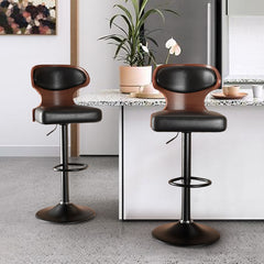 Set of 2 – Adjustable Swivel Wooden Bar Stools with Backrest & Footrest (Up to 550 lbs)