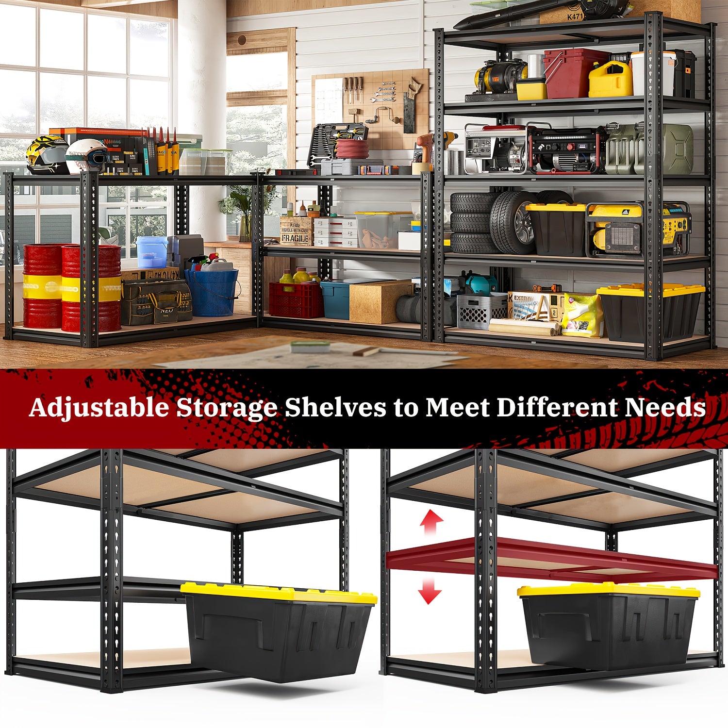 40''W Garage Shelving 2500LBS Storage Shelves Heavy Duty Shelving 72''H 5 Tier Metal Shelves for Garage Shelves Adjustable Shelving Units And Storage for Closet Pantry Shelf, 40"W X 72"H X 20"D