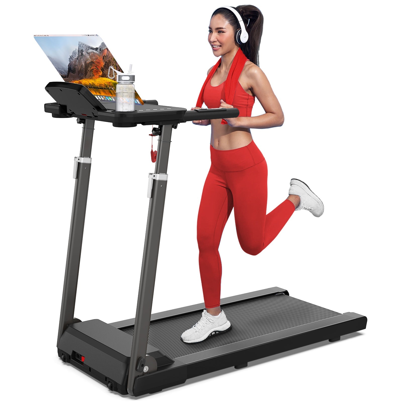 Treadmill JK68-6B – Foldable 3.0HP Powerful Treadmill with Bluetooth Music, Adjustable Desk Workstation, 300lbs Capacity