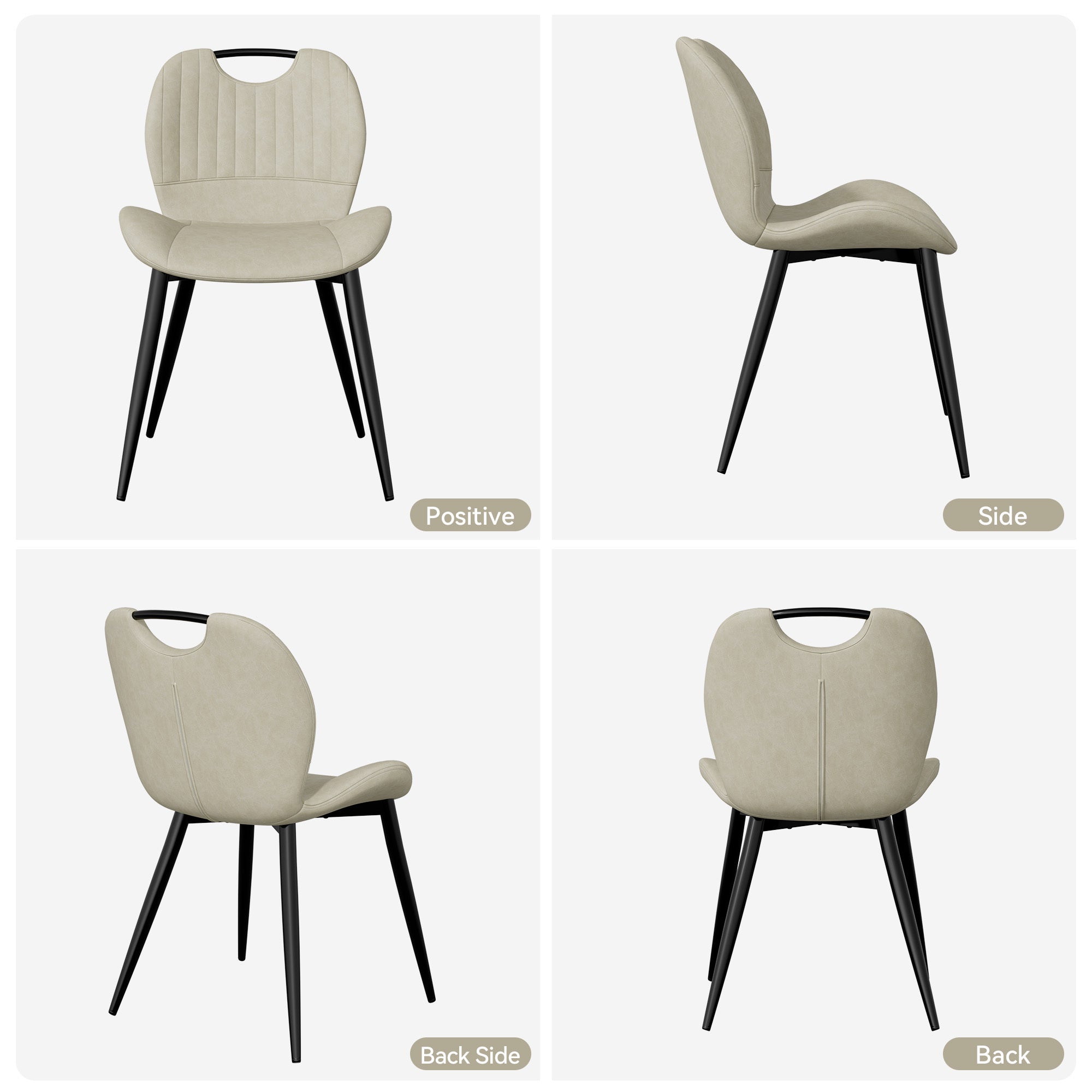 Set of 2 – Modern Armless PU Leather Dining Chairs with Curved Backrest