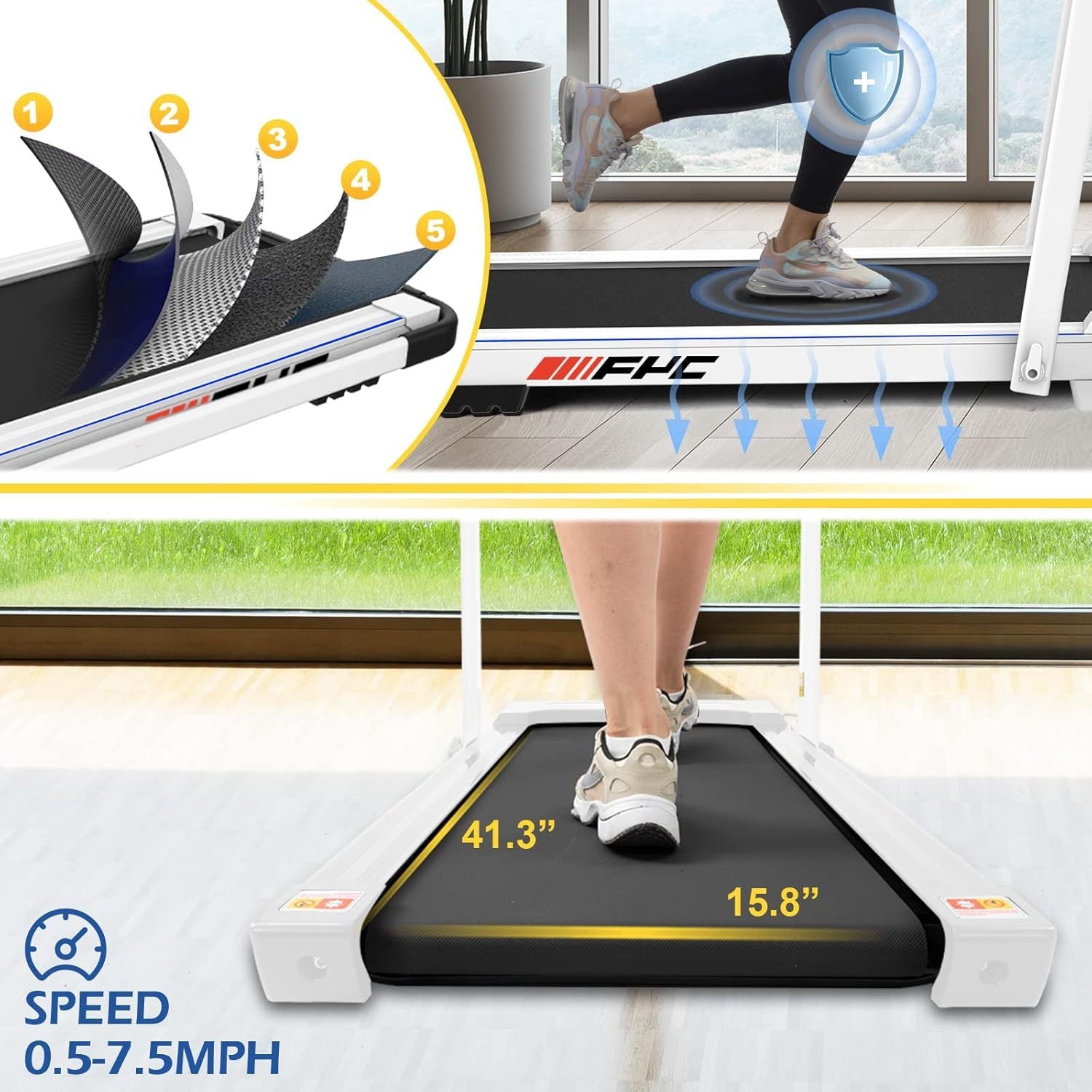 FLIMDER™ 2-in-1 Walking Pad Treadmill – 300 Lbs Capacity | Foldable Mini Treadmill with Handle, Remote & Bluetooth for Home or Office