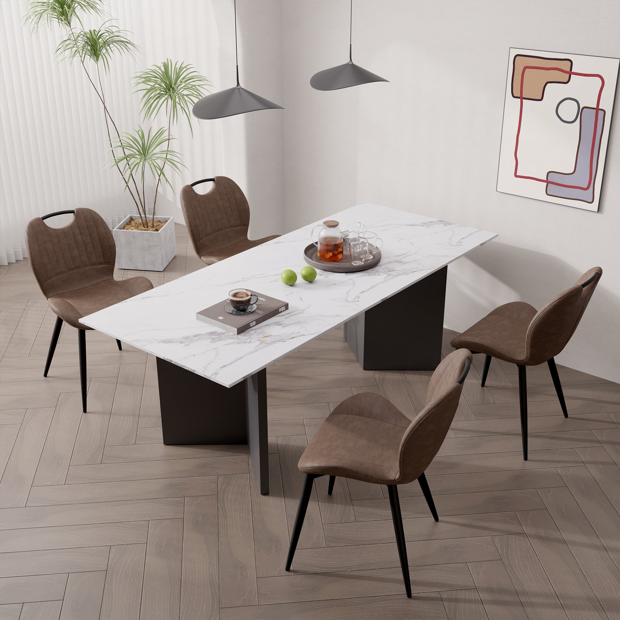 Set of 2 – Modern Armless PU Leather Dining Chairs with Curved Backrest