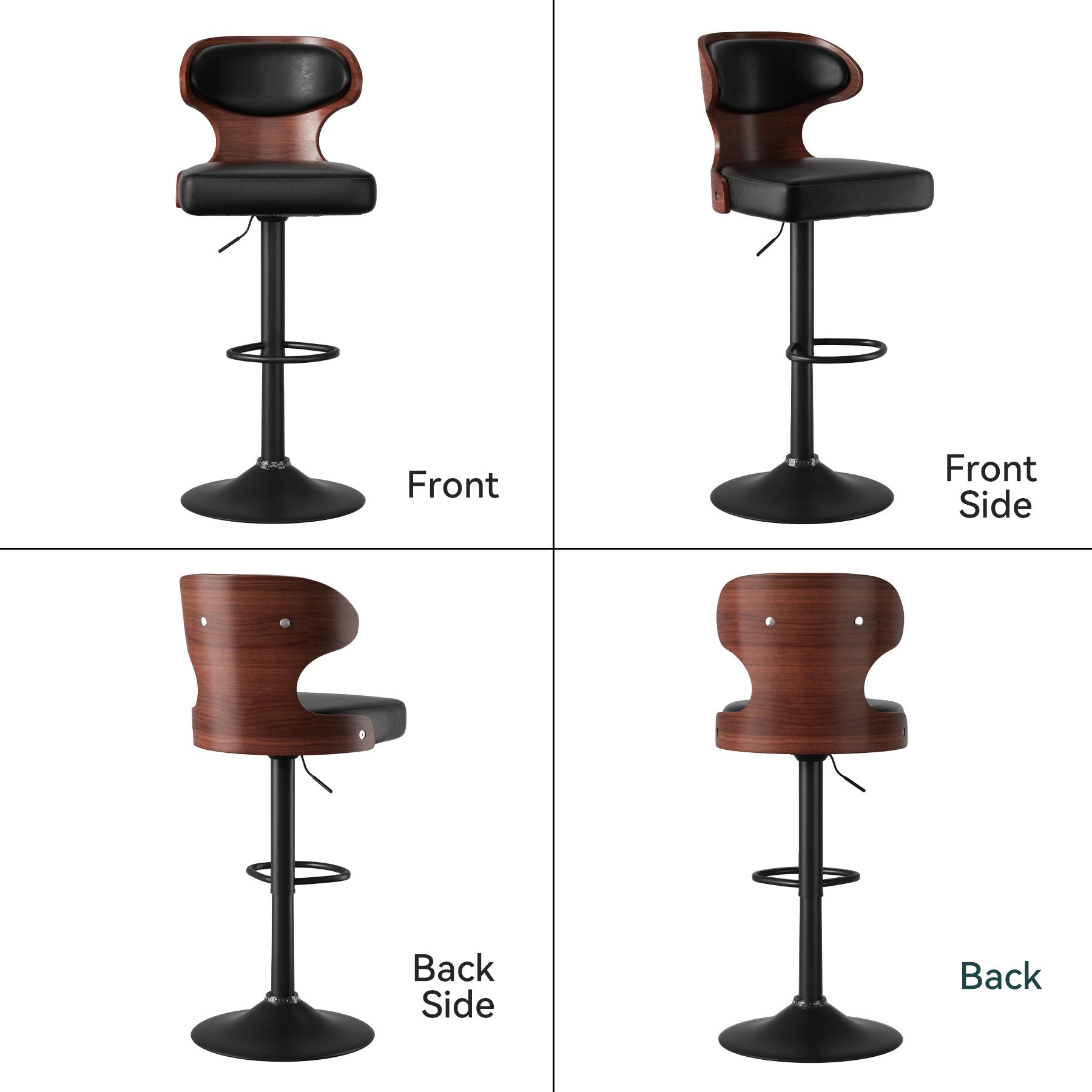 Set of 2 – Adjustable Swivel Wooden Bar Stools with Backrest & Footrest (Up to 550 lbs)