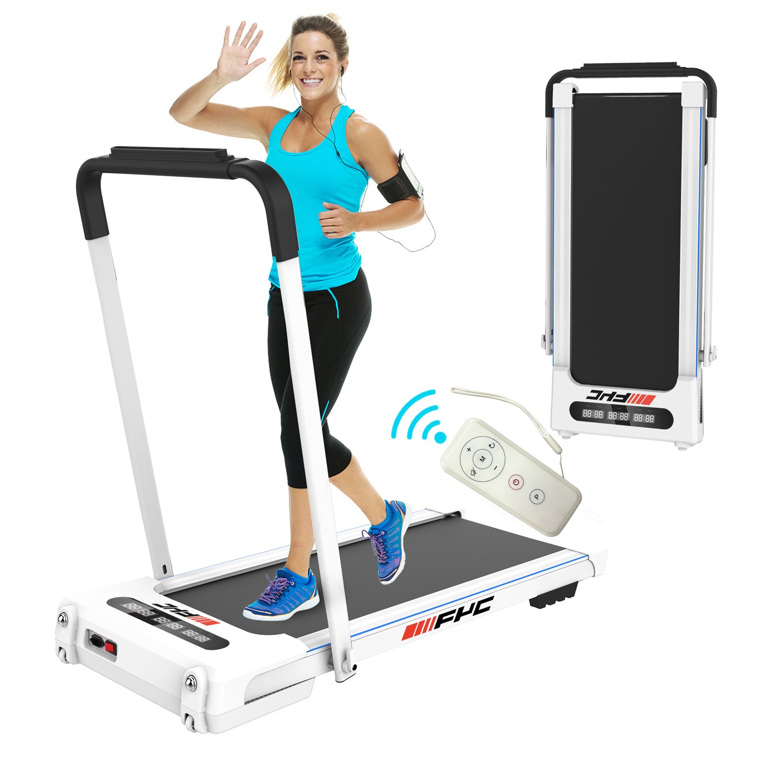 Treadmill JK31-8A-WT 2-in-1 Foldable Walking Pad Treadmill – 3.5HP, LED Display, 300LBS Capacity, Under Desk Quiet Running Machine with Remote Control