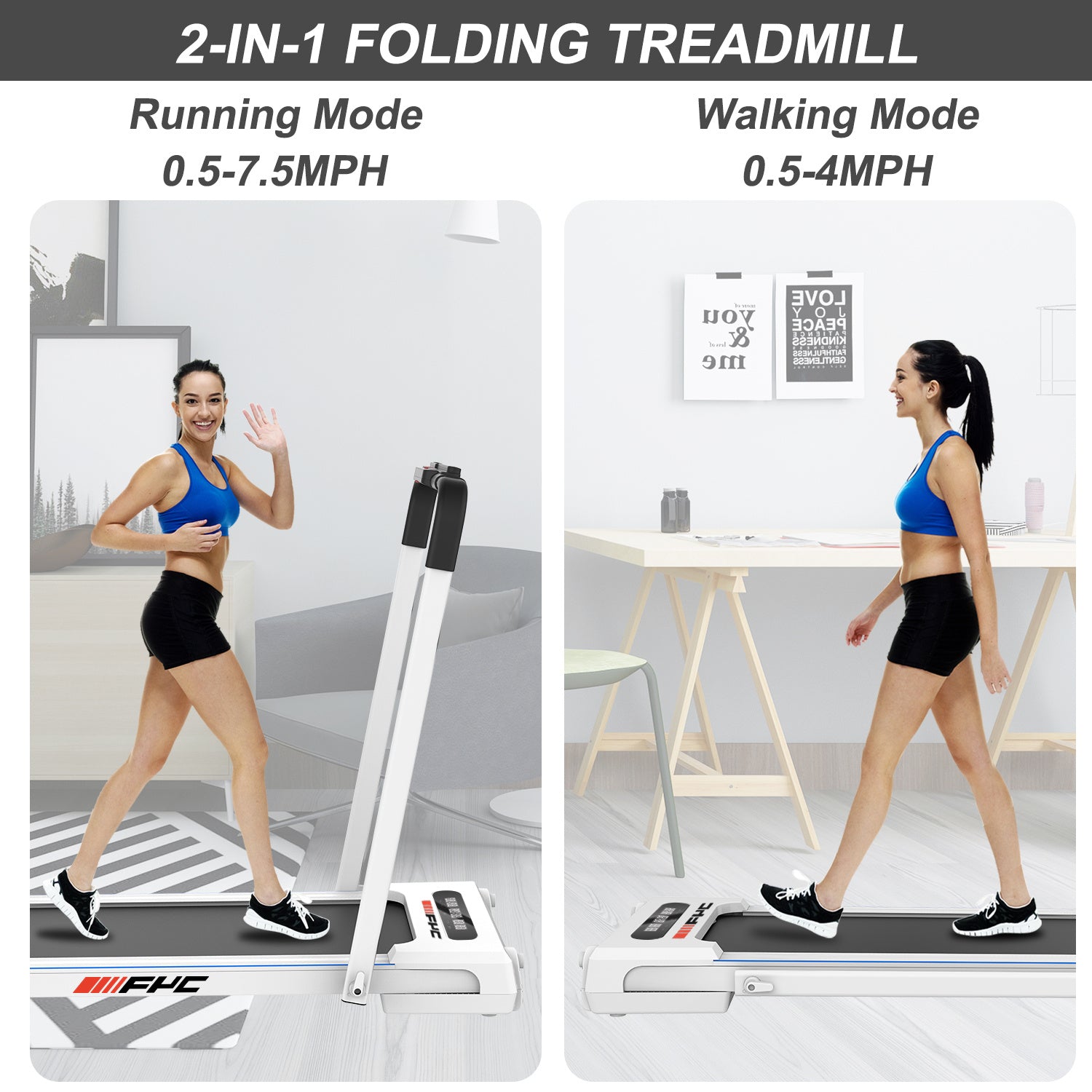 Treadmill JK31-8A-WT 2-in-1 Foldable Walking Pad Treadmill – 3.5HP, LED Display, 300LBS Capacity, Under Desk Quiet Running Machine with Remote Control