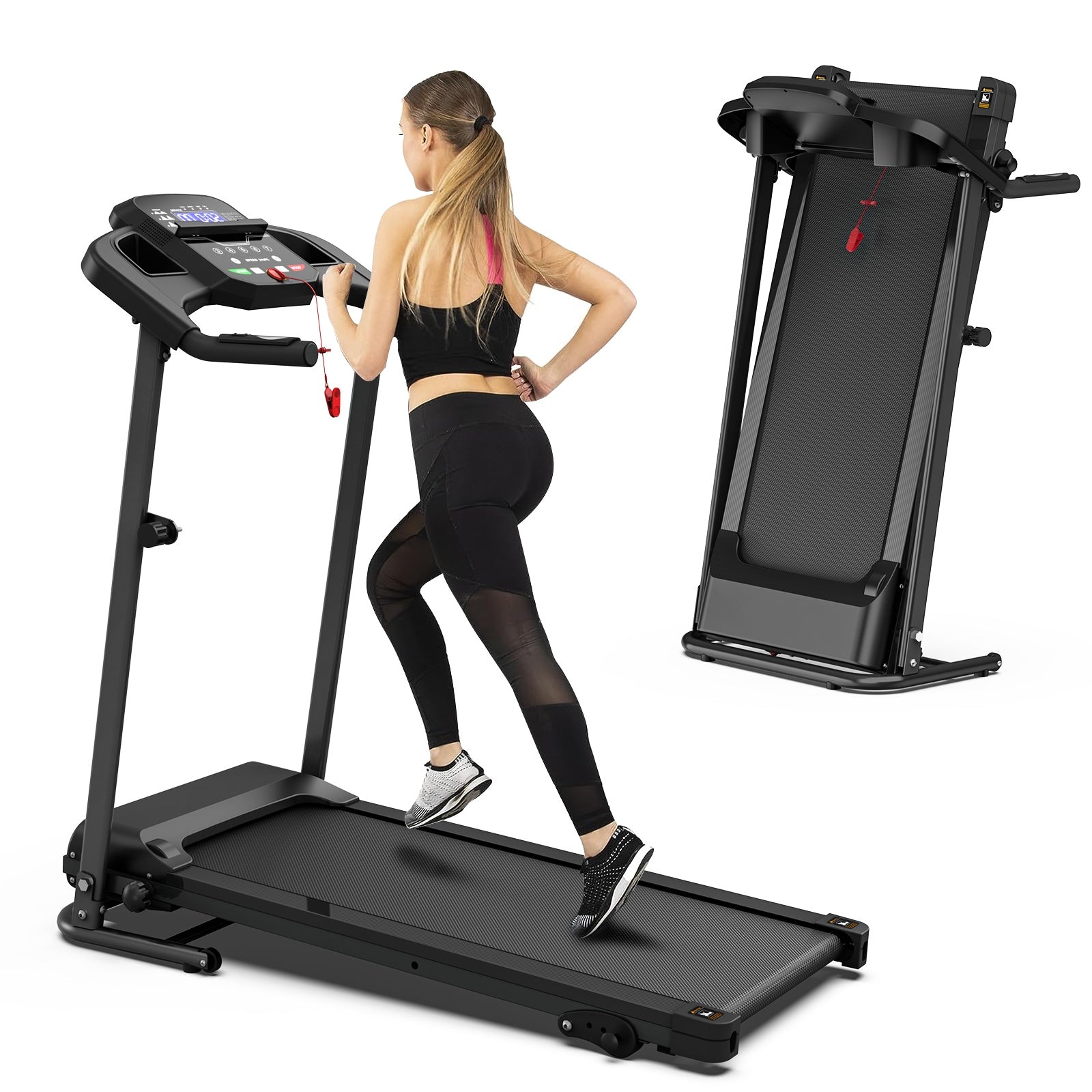 Treadmill JK106 Foldable Home Treadmill with Cup Holder – 2.5HP, Heart Rate Sensor, LED Display, 265LBS Capacity, 12 Programs