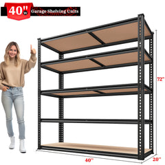 40''W Garage Shelving 2500LBS Storage Shelves Heavy Duty Shelving 72''H 5 Tier Metal Shelves for Garage Shelves Adjustable Shelving Units And Storage for Closet Pantry Shelf, 40"W X 72"H X 20"D