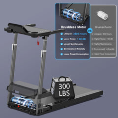 Treadmill JK68-6B – Foldable 3.0HP Powerful Treadmill with Bluetooth Music, Adjustable Desk Workstation, 300lbs Capacity