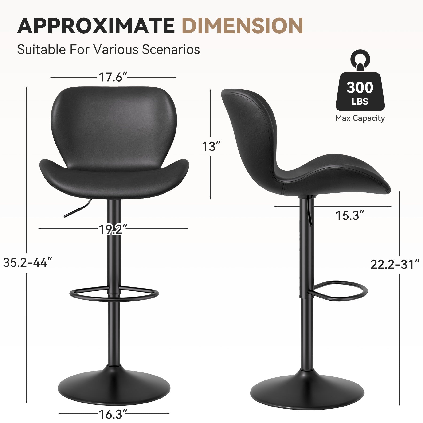 Set of 2 – Modern Adjustable Swivel PU Leather Bar Stools with Footrest