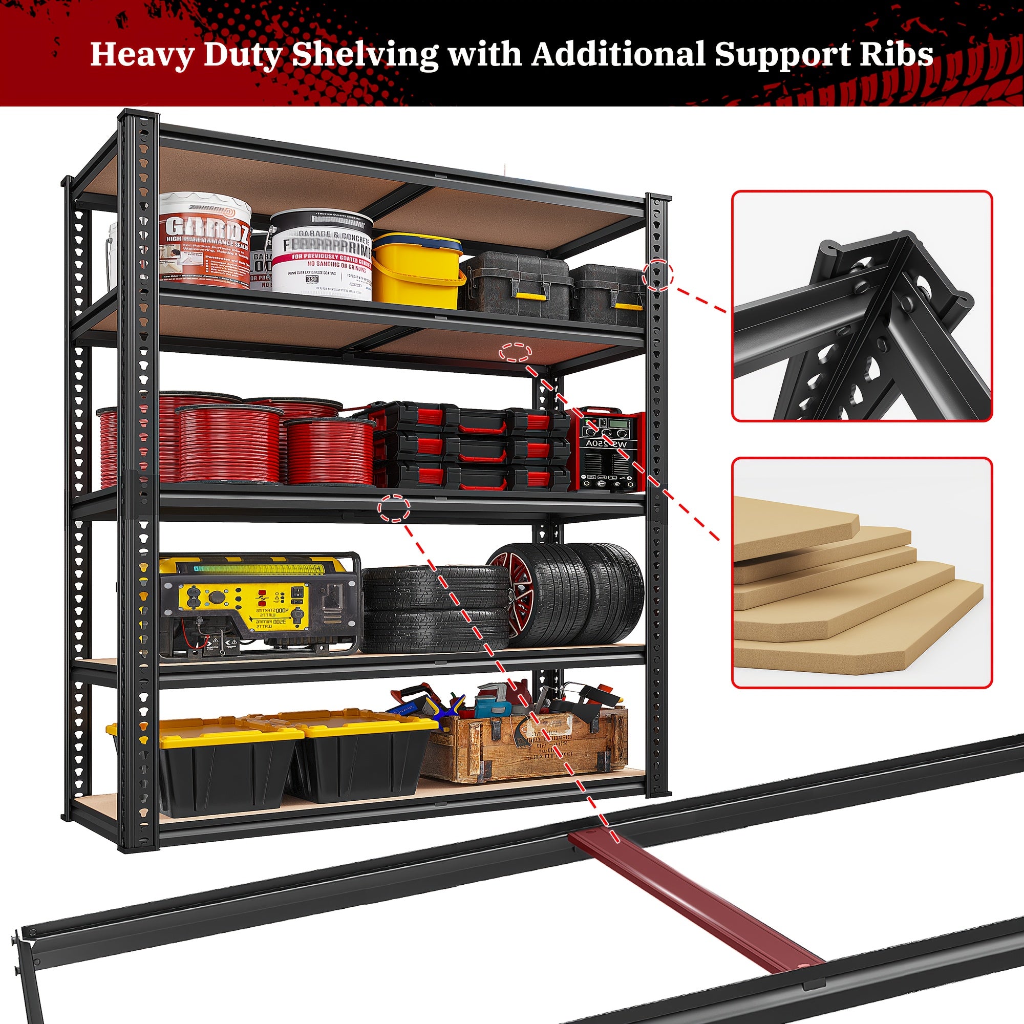 40''W Garage Shelving 2500LBS Storage Shelves Heavy Duty Shelving 72''H 5 Tier Metal Shelves for Garage Shelves Adjustable Shelving Units And Storage for Closet Pantry Shelf, 40"W X 72"H X 20"D