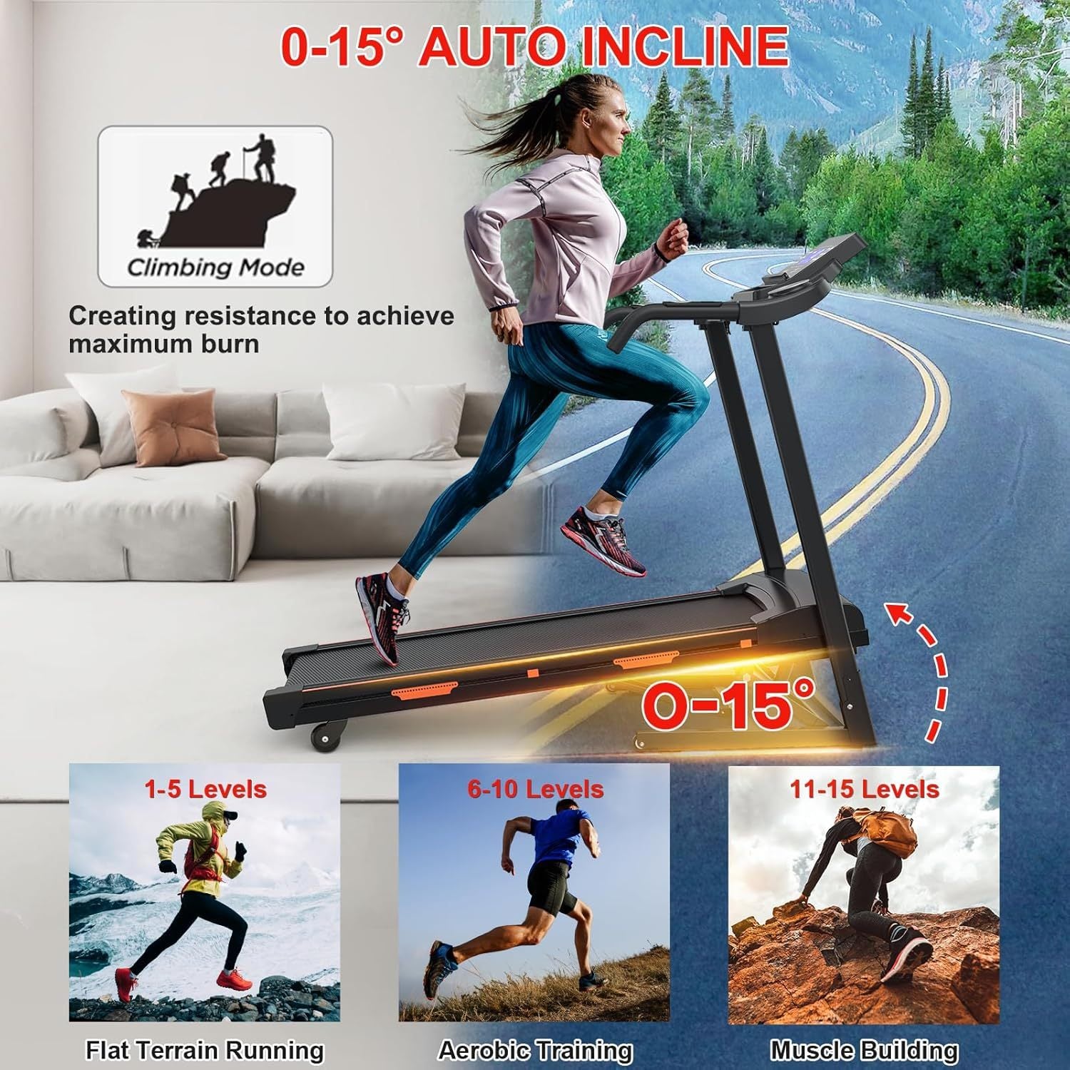 Heavy-Duty Foldable Treadmill 400 LBS | 3.25HP Motor, Auto Incline, Bluetooth & LED Console – Home Gym Ready