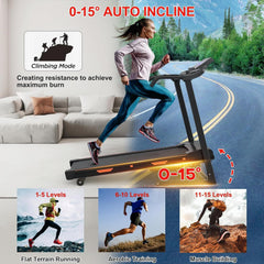Heavy-Duty Foldable Treadmill 400 LBS | 3.25HP Motor, Auto Incline, Bluetooth & LED Console – Home Gym Ready