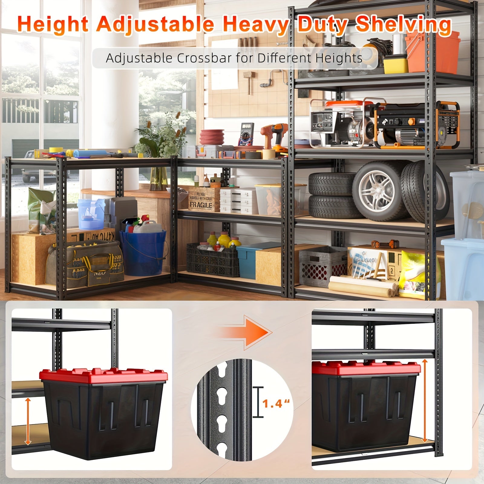 5-Tier Adjustable Wire Shelving Rack - Heavy Duty Metal Storage Unit for Garage, Pantry, Kitchen, 2450 LB Load Capacity, 72.1”H x 35.6”W x 17.6”D, Black - Durable Shelving for Organizing Heavy Items