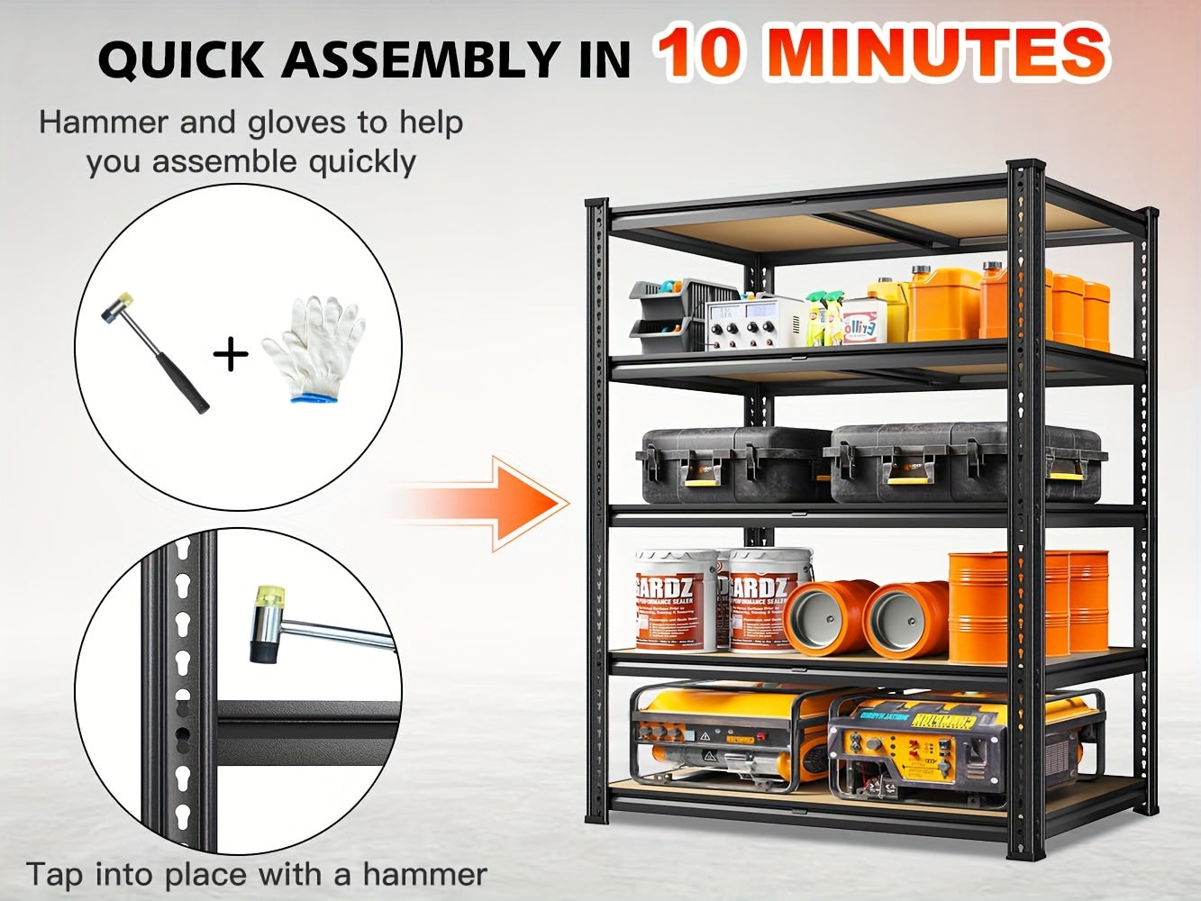5-Tier Adjustable Wire Shelving Rack - Heavy Duty Metal Storage Unit for Garage, Pantry, Kitchen, 2450 LB Load Capacity, 72.1”H x 35.6”W x 17.6”D, Black - Durable Shelving for Organizing Heavy Items