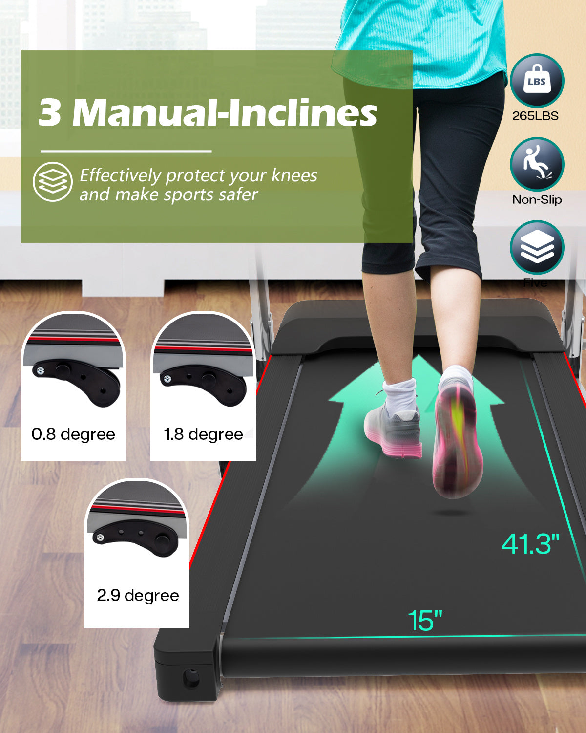 Treadmill JK1608-2B – Foldable 2.5HP Quiet Motor Treadmill with Adjustable Desk Workstation, Bluetooth Music & Gas Spring Lift, 265lbs Capacity