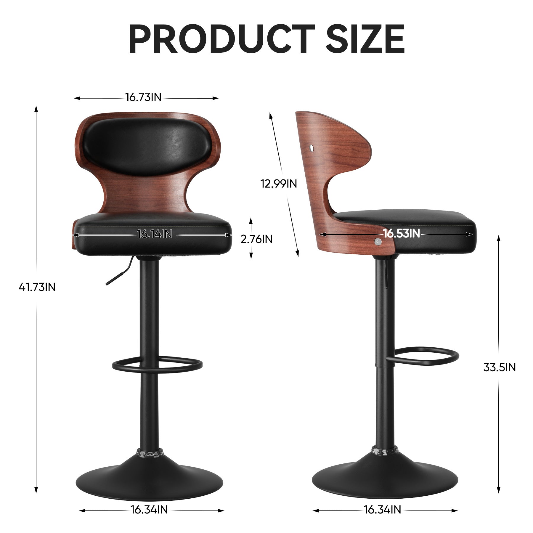 Set of 2 – Adjustable Swivel Wooden Bar Stools with Backrest & Footrest (Up to 550 lbs)
