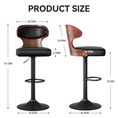 Set of 2 – Adjustable Swivel Wooden Bar Stools with Backrest & Footrest (Up to 550 lbs)