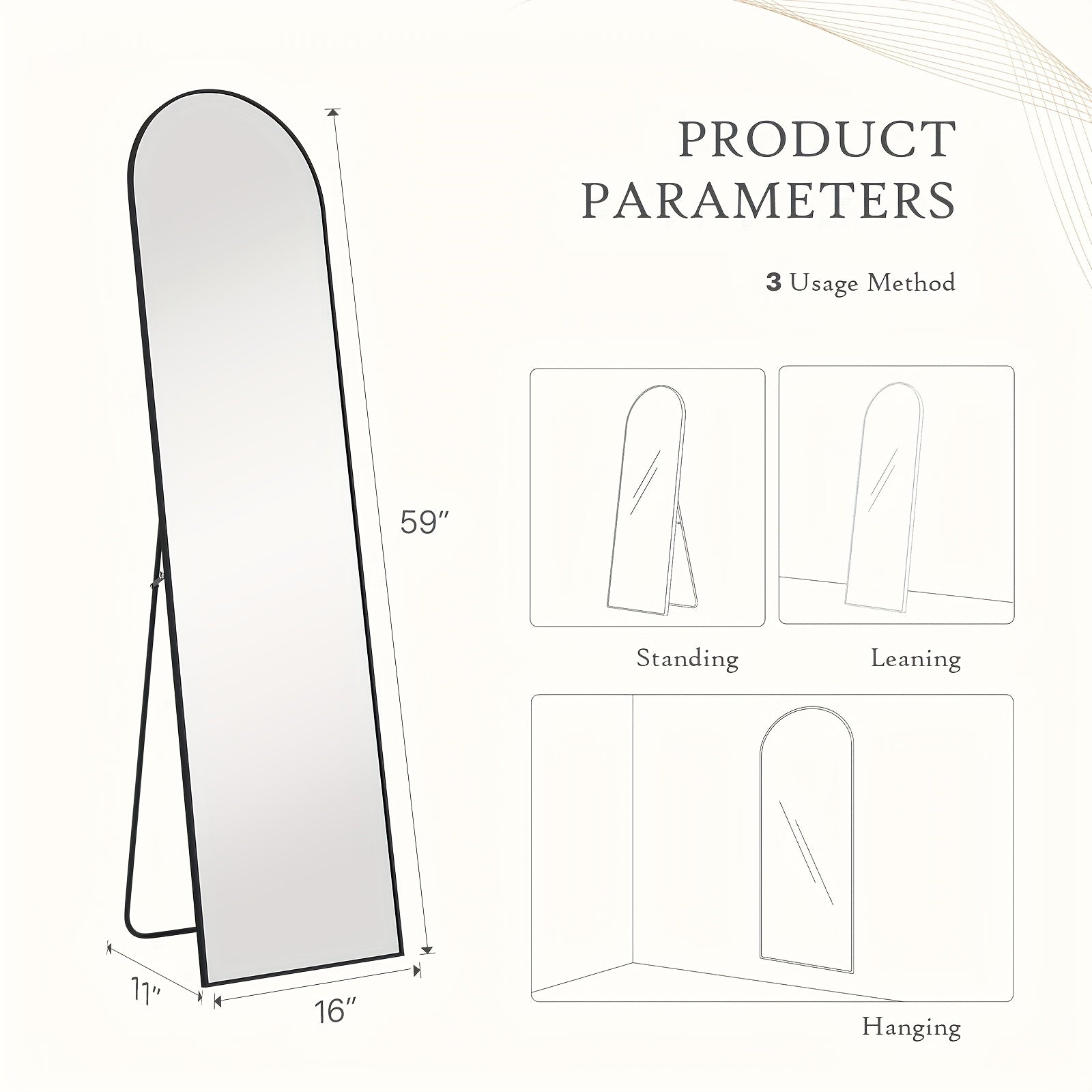 Full Length Floor Mount Mirror-Aluminum Alloy Frame-Arch Mirror Full Length HD-Full Body Mirror-for Office or Living Room