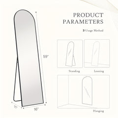 Full Length Floor Mount Mirror-Aluminum Alloy Frame-Arch Mirror Full Length HD-Full Body Mirror-for Office or Living Room