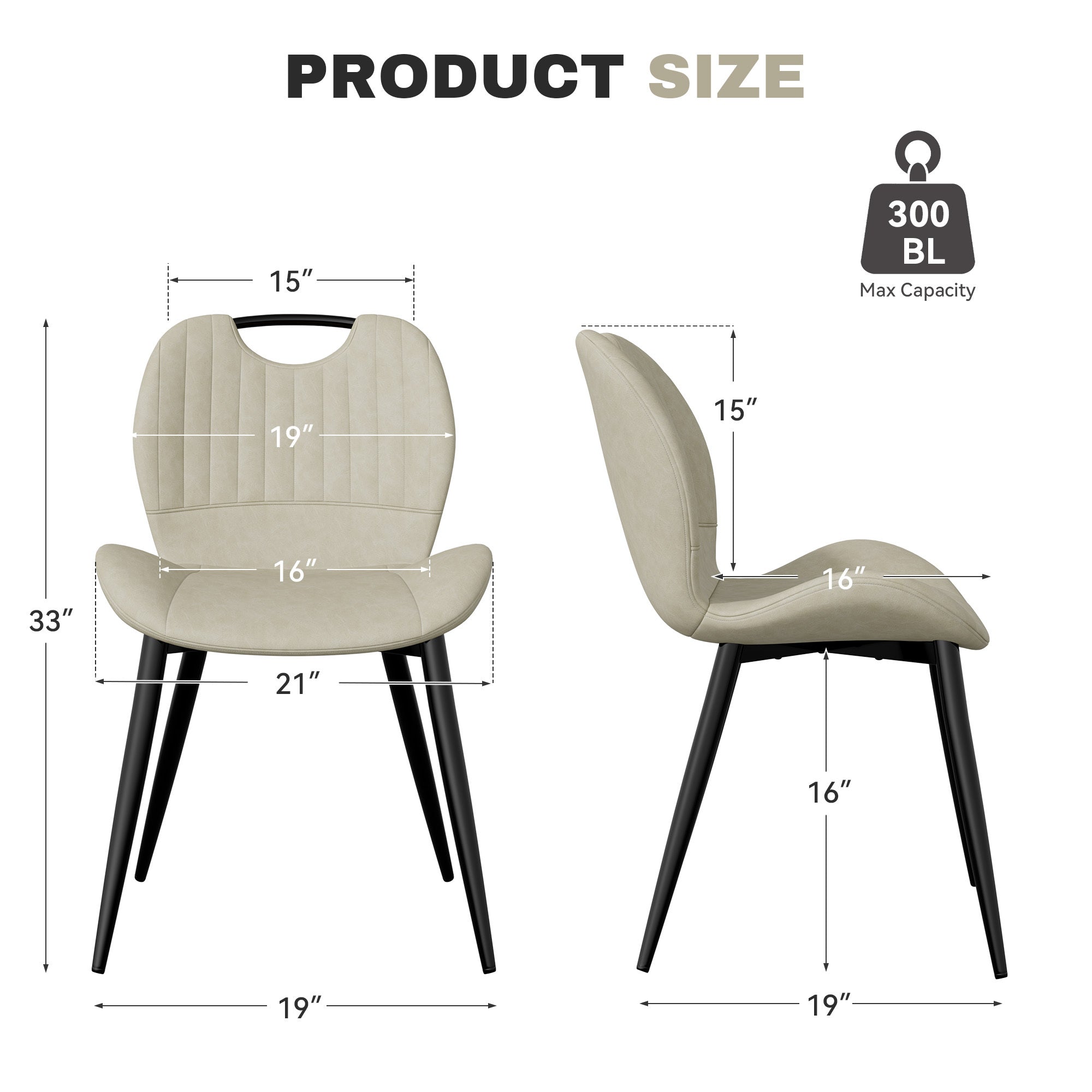 Set of 2 – Modern Armless PU Leather Dining Chairs with Curved Backrest