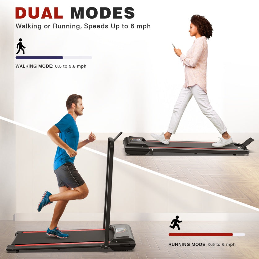 Treadmill Q22-2A 2-in-1 Compact Treadmill with Remote – 2.25HP, 12 Programs, LED Display, 265LBS Capacity, Walking & Running Modes
