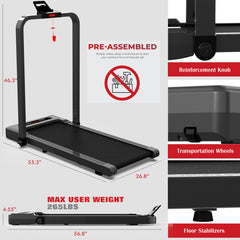 Treadmill Q20-4 – 2-in-1 Foldable Walking & Running Treadmill, 2.5HP Quiet Motor, 300LBS Capacity, LED Display & Remote Control