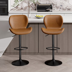 Set of 2 – Modern Adjustable Swivel PU Leather Bar Stools with Footrest