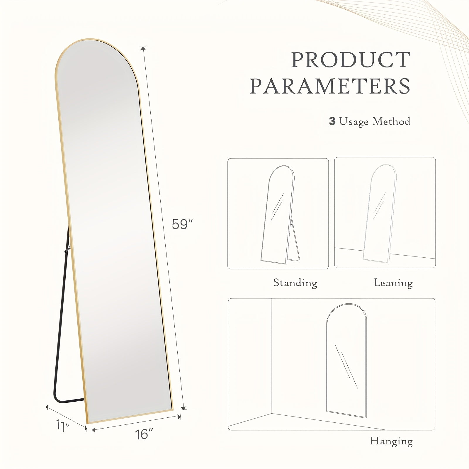 Full Length Floor Mount Mirror-Aluminum Alloy Frame-Arch Mirror Full Length HD-Full Body Mirror-for Office or Living Room
