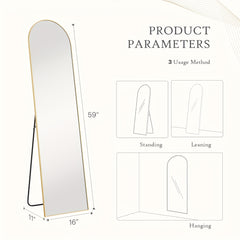 Full Length Floor Mount Mirror-Aluminum Alloy Frame-Arch Mirror Full Length HD-Full Body Mirror-for Office or Living Room