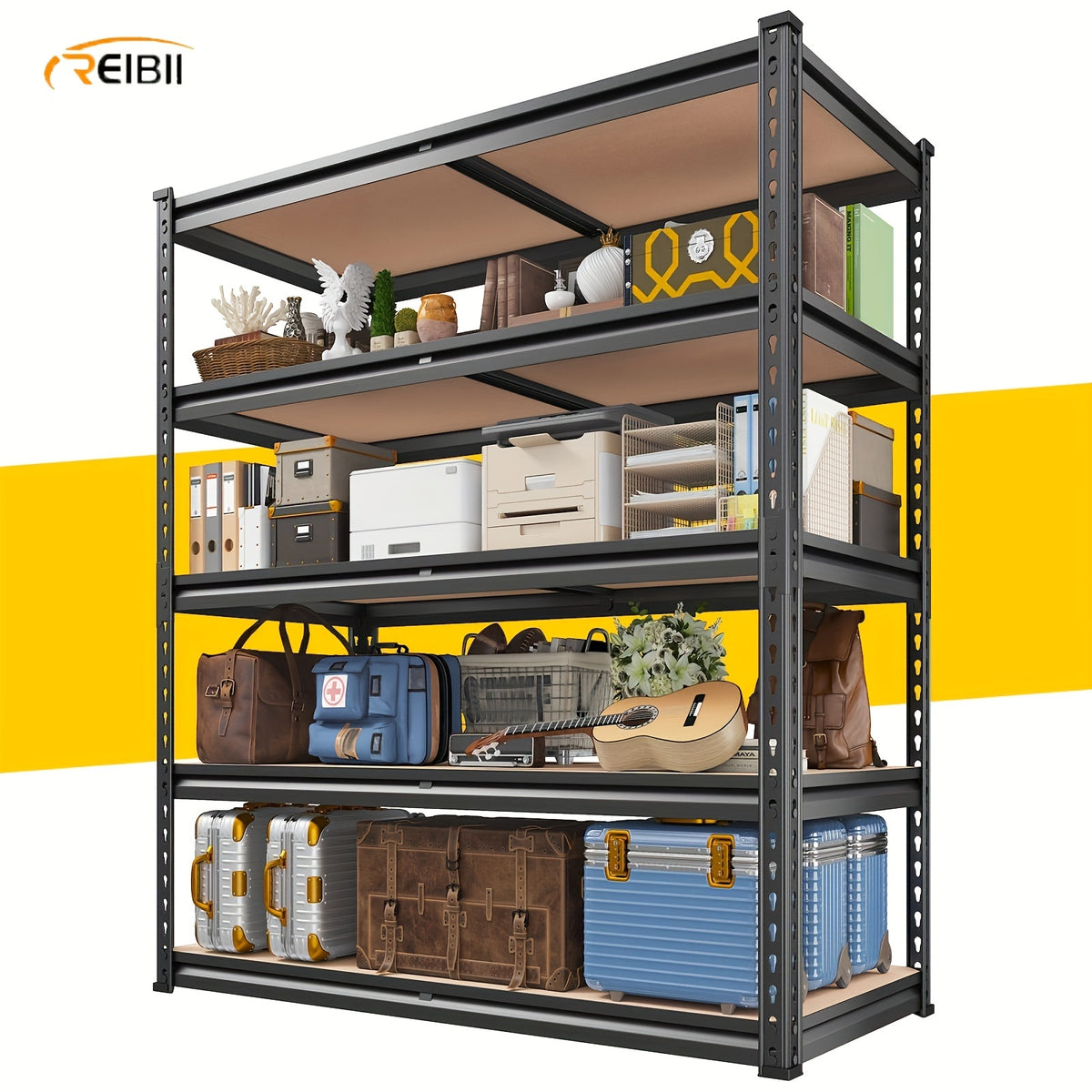 5-Tier Adjustable Wire Shelving Rack - Heavy Duty Metal Storage Unit for Garage, Pantry, Kitchen, 2450 LB Load Capacity, 72.1”H x 35.6”W x 17.6”D, Black - Durable Shelving for Organizing Heavy Items