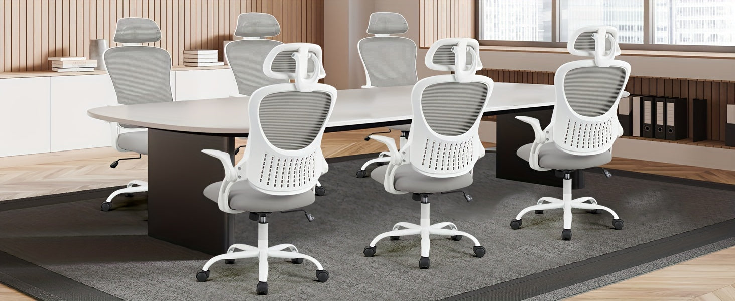 Ergonomic High-Back Mesh Office Chair with Adjustable Headrest, Flip-Up Arms, Lumbar Support, and Stainless Steel Frame - Padded Seat on 5 Wheels for Home Office or Study